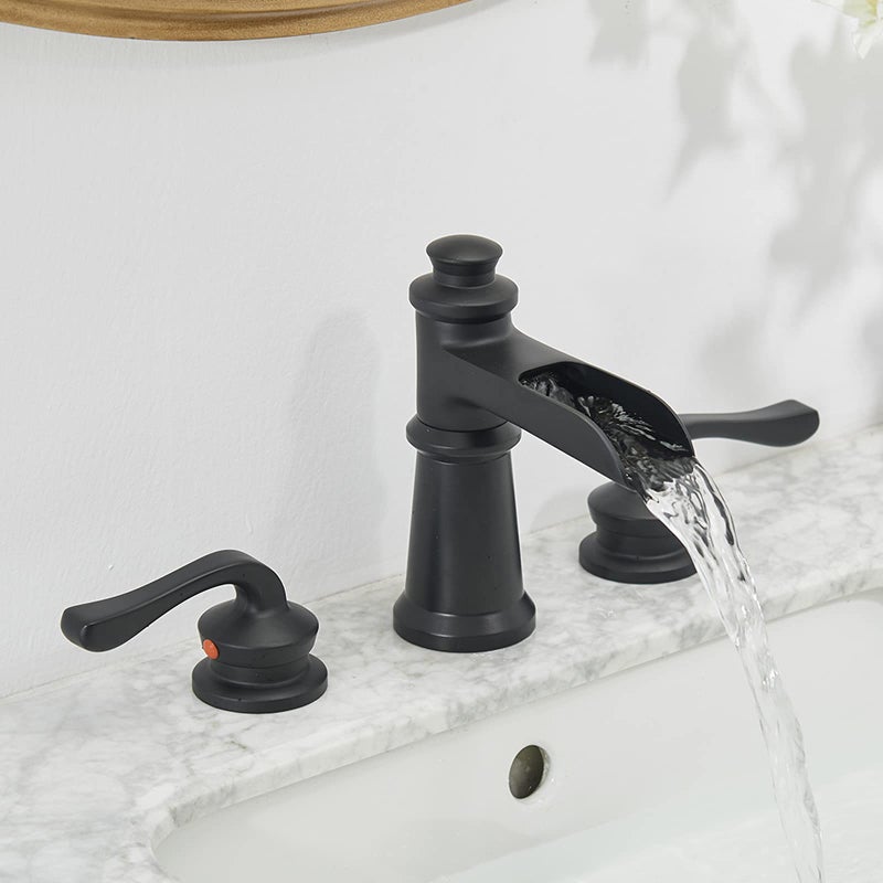 Homevacious Black Waterfall Bathroom Faucet 8 Inch Widespread Bathroom Faucet 2-Handle Farmhouse 3 Holes Vanity Faucets with Pop Up Drain Assembly Overflow and Supply Line Mixer Tap by Homevacious - Image 4